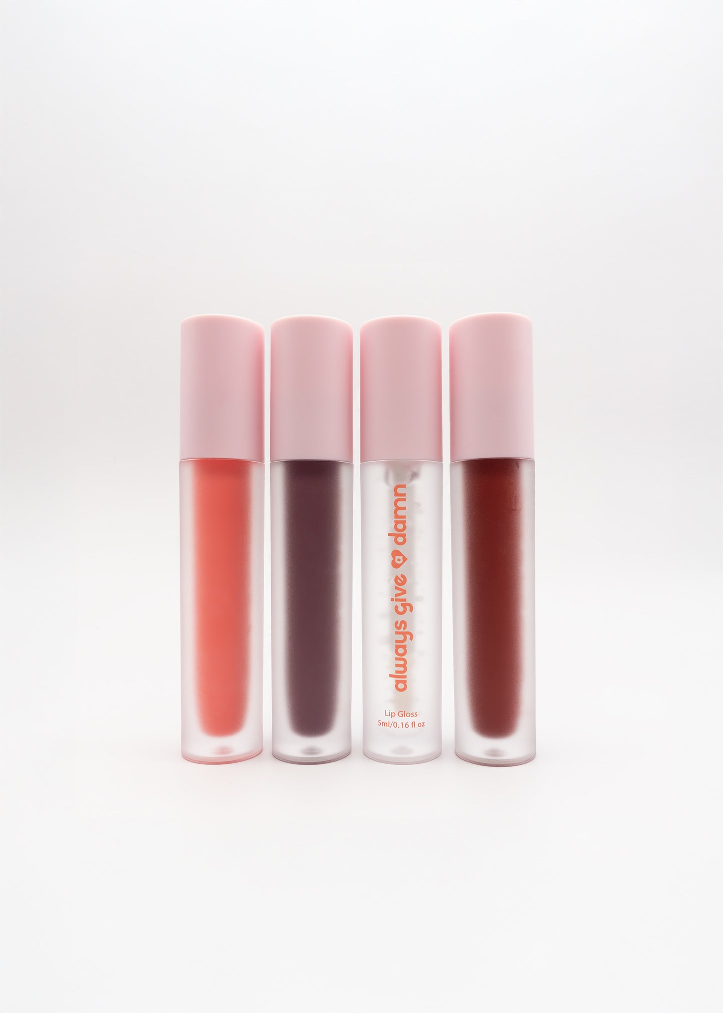 Line up of all four lip gloss shades